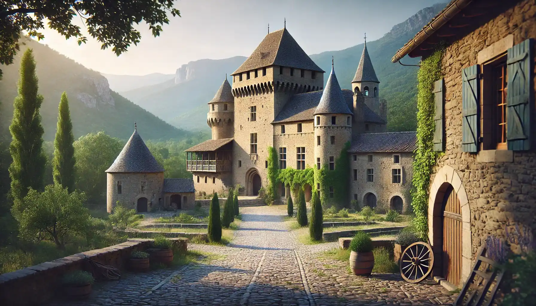 a historic site in Florac, France, featuring the Château de Florac with its medieval stone architecture. 